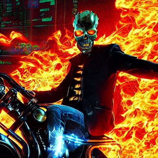 Image similar to Ghost rider In The Matrix 4K quality photorealism
