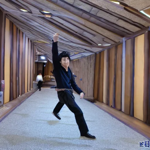 Prompt: kaiji itou walking on a steal beam, starside hotel