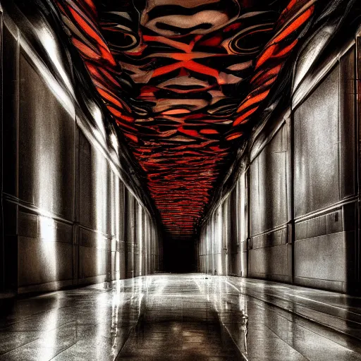 Image similar to souless abstract art in an endless hallway