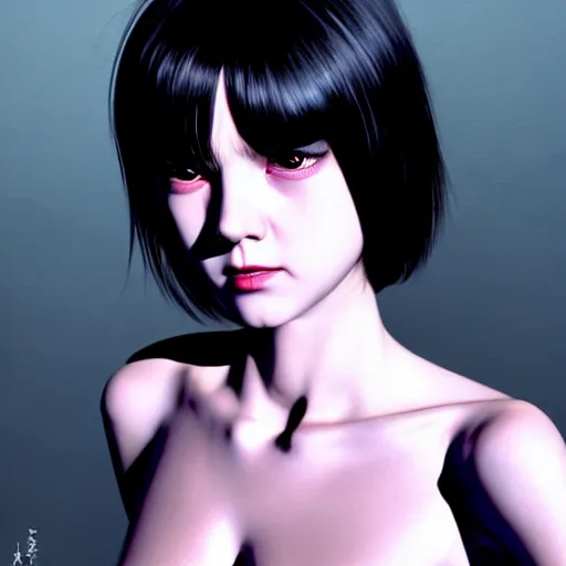 Prompt: bored actress with low eyes and dark circles. underground box office hit, comedy and seventies italian horror movie, unreal engine, intricate, ultra detailed 8 k, ambient occlusion, best, cool, extremely beautiful and aesthetic shape of face and neck, art by hiroaki samura and ilya kuvshinov and rossdraws andy warhol
