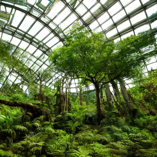 Prompt: gigantic biodome interior, lush vista, giant tree in center