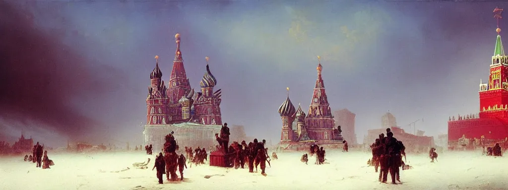 Image similar to alien predator on moscow red square. extreme long shot. post-apocalyptic art by Aivazovsky. high detail