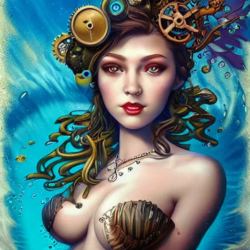 Prompt: Underwater Steampunk mermaid portrait, Pixar style, by Tristan Eaton Stanley Artgerm and Tom Bagshaw.