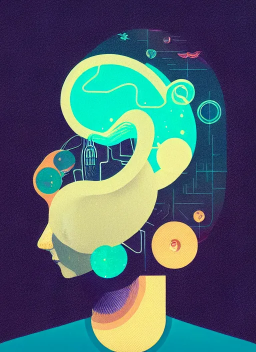 Prompt: minimalist logo icon for a wandering mind, one person, brain funnel pixelated, retro psychology, victo ngai, kilian eng, lois van baarle