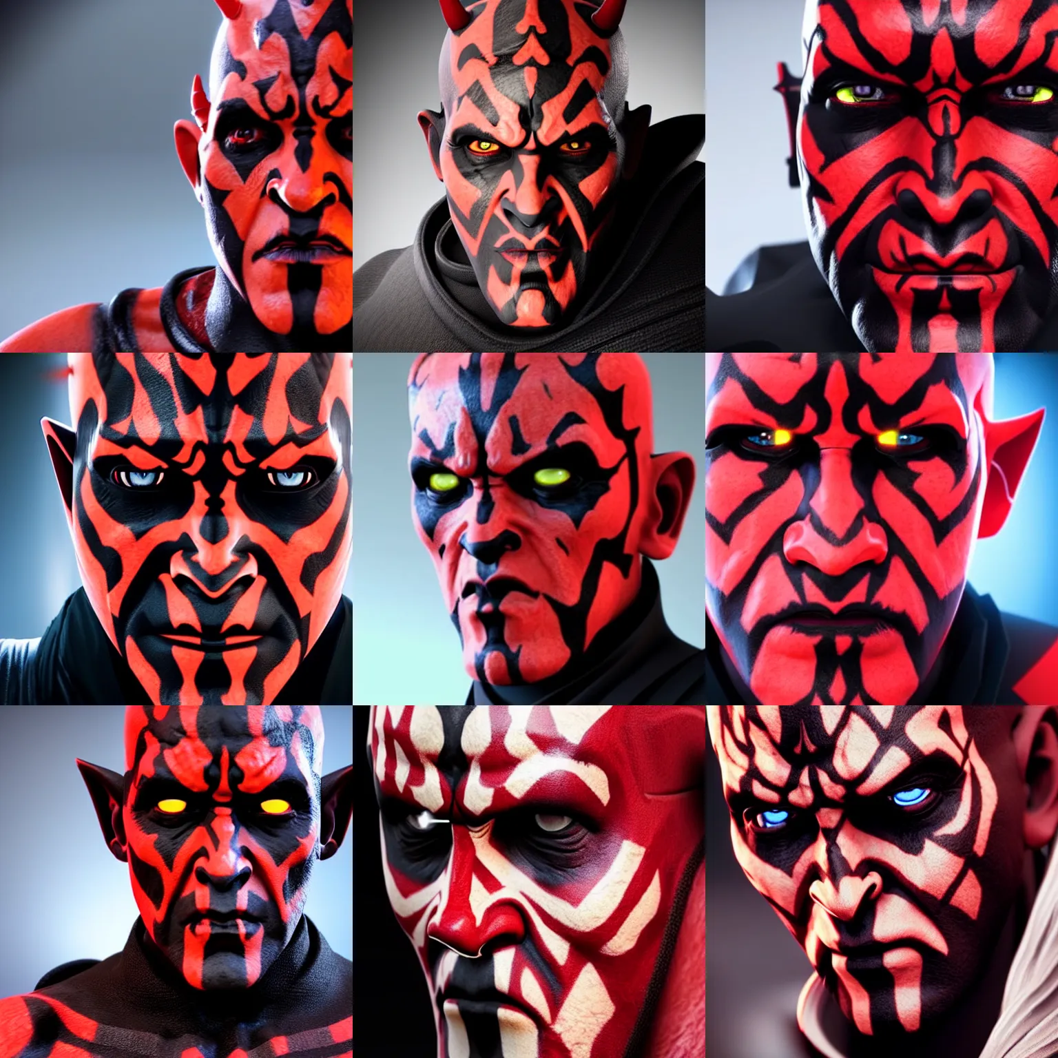 Prompt: still photo of darth maul, highly detailed, photorealistic portrait, bright studio setting, studio lighting, crisp quality and light reflections, unreal engine 5 quality render