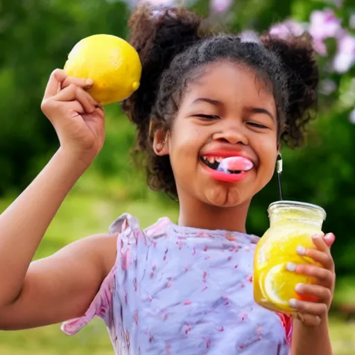 Image similar to a girl drinking lemonade