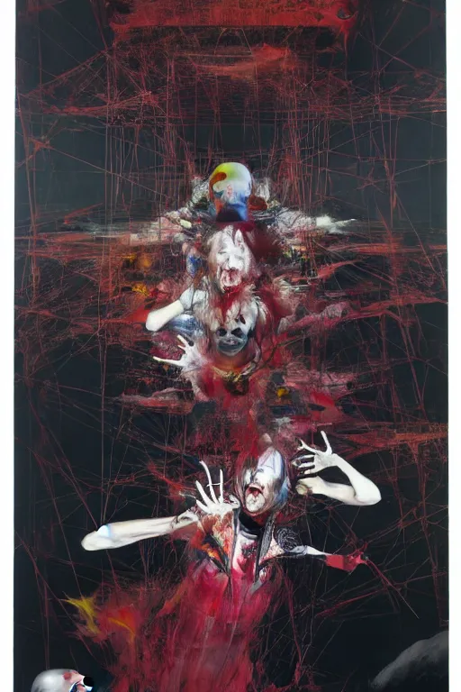 Image similar to the physical impossibility of death, in a brutalist designed space ship, hauntingly surreal, gothic, rich deep colours, painted by francis bacon, adrian ghenie, james jean and petra cortright, part by gerhard richter, part by takato yamamoto. 8 k masterpiece
