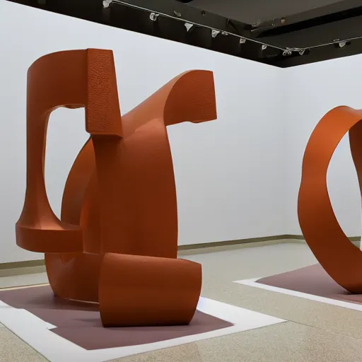 Prompt: An offset photography of a new series of sculptures by Anthony Caro on display, at the Met in NYC