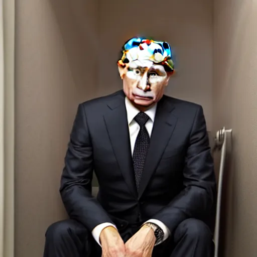 Image similar to vladimir putin portrait sitting on a toilet, 8 k resolution, highly detailed