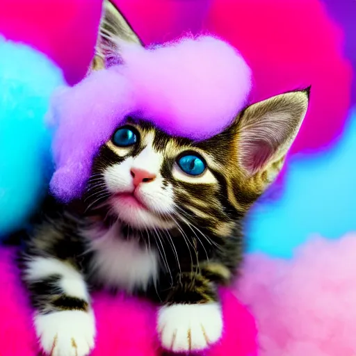 Prompt: a cute kitten made out of cotton candy