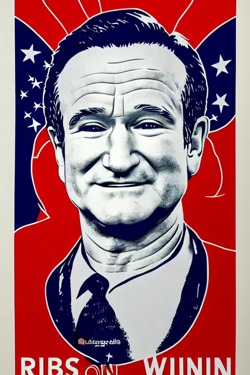 Image similar to Robin Williams presidential campaign poster, realistic, distressed paper, 8k high definition, intricate, elegant, in the style of James Montgomery Flagg