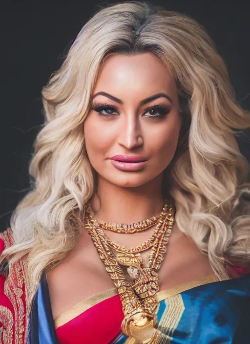 Image similar to selfie photo of lindsey pelas wearing saree on instagram, natural light, detailed face, canon eos c 3 0 0, ƒ 1. 8, 3 5 mm, 8 k, medium - format print