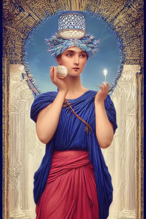 Image similar to queen of the stars with her lantern, by by John William Godward and Anna Dittman, dramatic cinematic lighting , ornate headdress , flowing robes, sacred artifacts, lost civilizations, smooth, sharp focus, extremely detailed