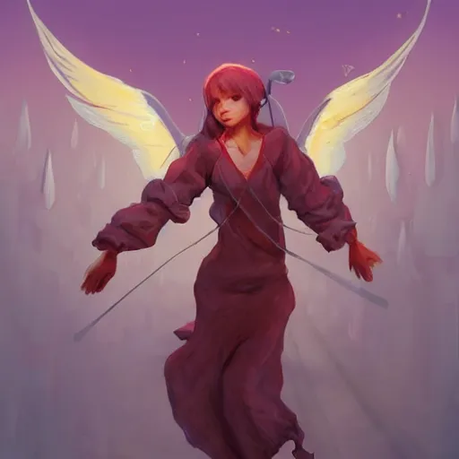 Image similar to concept art | angel in heavy syrup marauding through a peaceful path, artstation / pixiv!!!