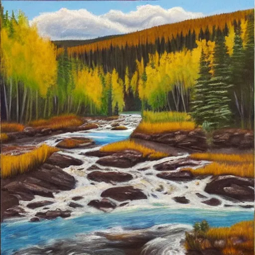 Prompt: painting of the Chinchaga River, Alberta