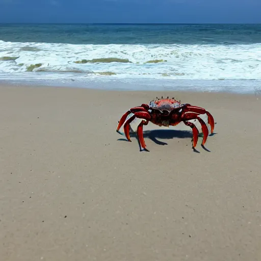 Image similar to a crab riding a bicycle on the beach