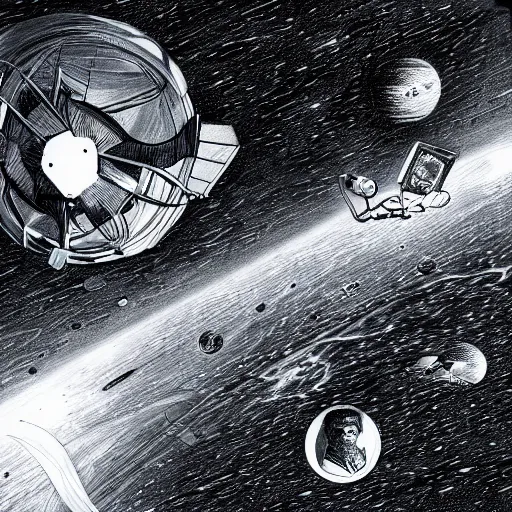 Prompt: Sketch of a lucid dream taking place in space, astonishing detail, amazing shading, award winning