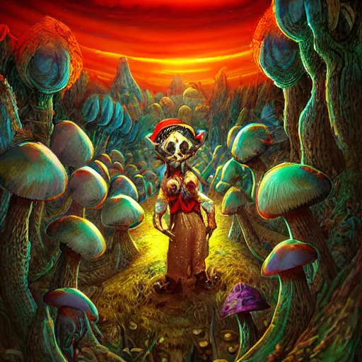 Prompt: 4 k headshot portrait of a psychedelic demonic anthropomorphic badger with mushroom themed clothes, magic mushroom village in background by jeff easley, award winning, stylized neon, post - processing, masterpiece, superb resolution. in the art style of junji ito and greg rutkowski. detailed mushroom city in background. hyper realistic anime. perfect art. dalle 2