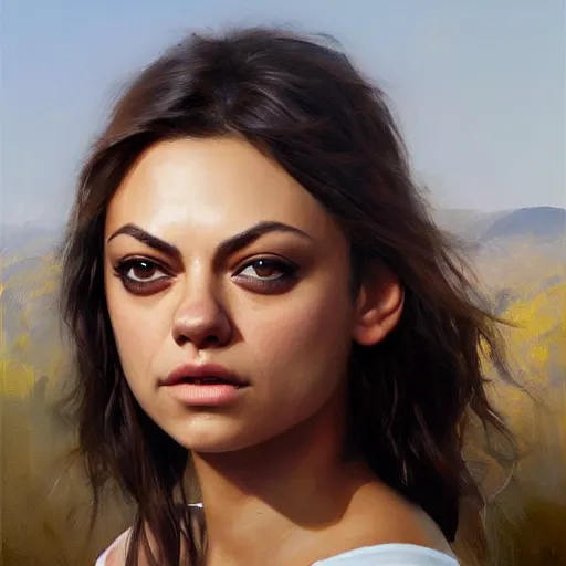 Image similar to winking mila kunis closeup portrait, dramatic light, lake background, 2 0 0 mm focal length, painted by stanley lau, painted by greg rutkowski, painted by stanley artgerm, digital art, trending on artstation