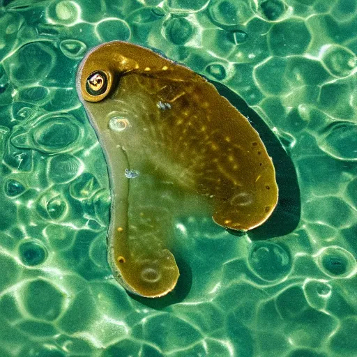 Image similar to geometric tadpole in clear water with lilly pads