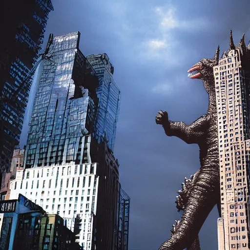 Prompt: 266 feet tall woman fighting with Godzilla in New York