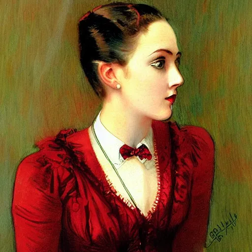 Image similar to Orville Houghton Peet and William Simpson and Jean Gautier victorian genre painting portrait painting of a young beautiful woman marverl DC comic book character fantasy costume, red background