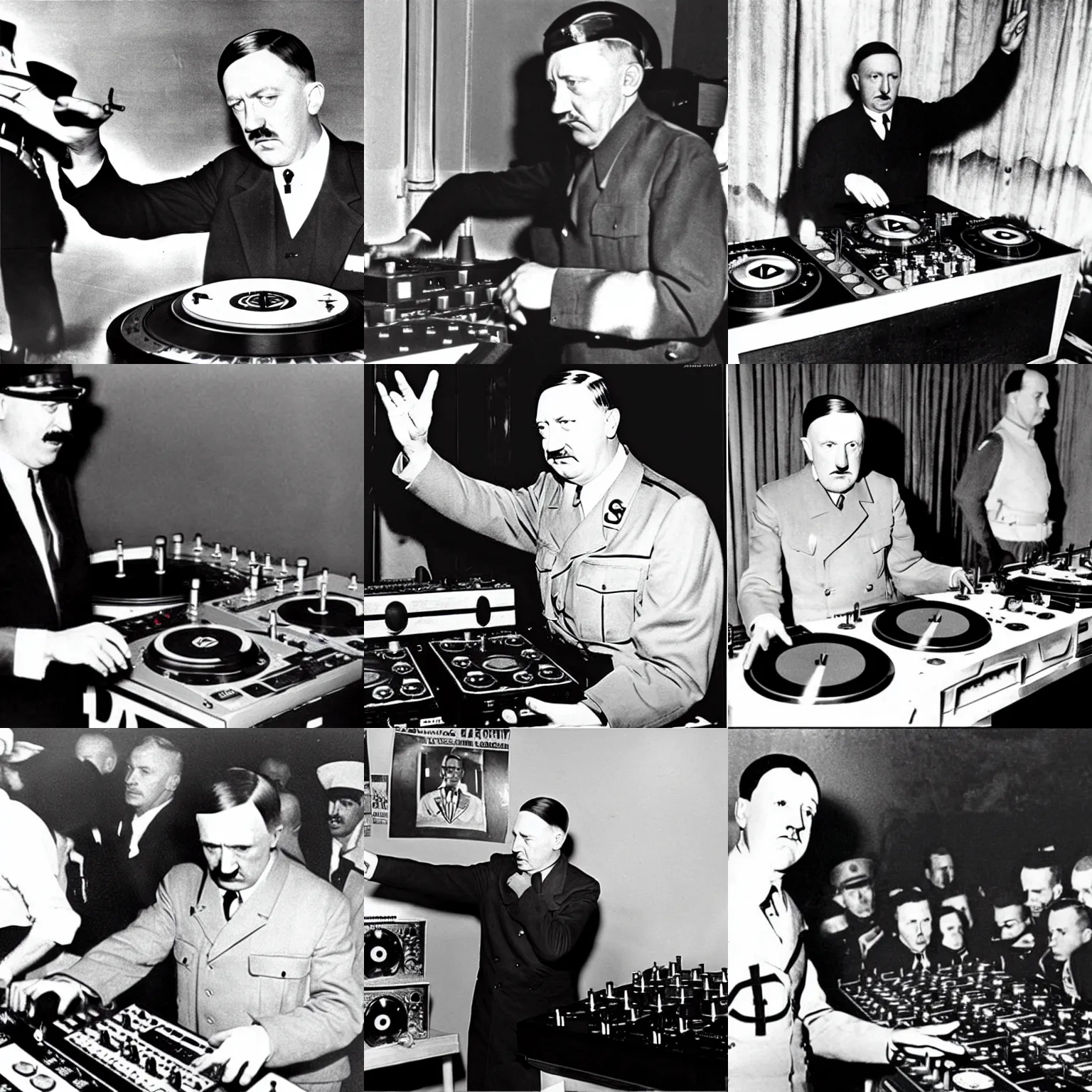 Prompt: Hitler DJing with DJ turntables, photoreal