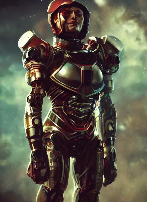 Image similar to hyper realistic photography, space paladin techno crusader girl, metabaron, full body, rule of thirds, human proportion, good anatomy, beautiful face, conceptart, saturated colors, cinematic, juan gimenez, redshift, octane