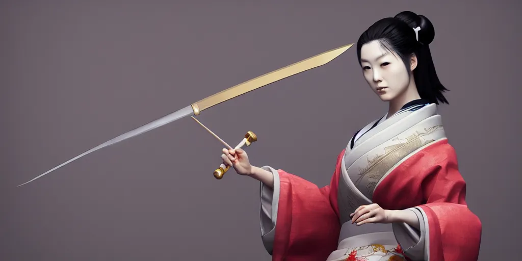 Prompt: painting of japanese geisha wielding a fan as her blade, immaculate scale, hyper-realistic, Unreal Engine, Octane Render, digital art, trending on Artstation, 8k, detailed, atmospheric, immaculate