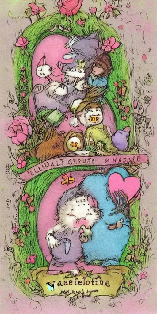 Prompt: a vintage valentine's day scene by alexander jansson, joel fletcher, owen klatte, angie glocka, justin kohn, maurice sendak. pastel easter palette.