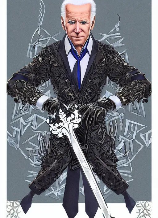 Image similar to joe biden as a kingdom hearts keyblade villain, official square enix concept art, intricate design, high definition, delicate patterned, fantasy, fashionable rpg clothing