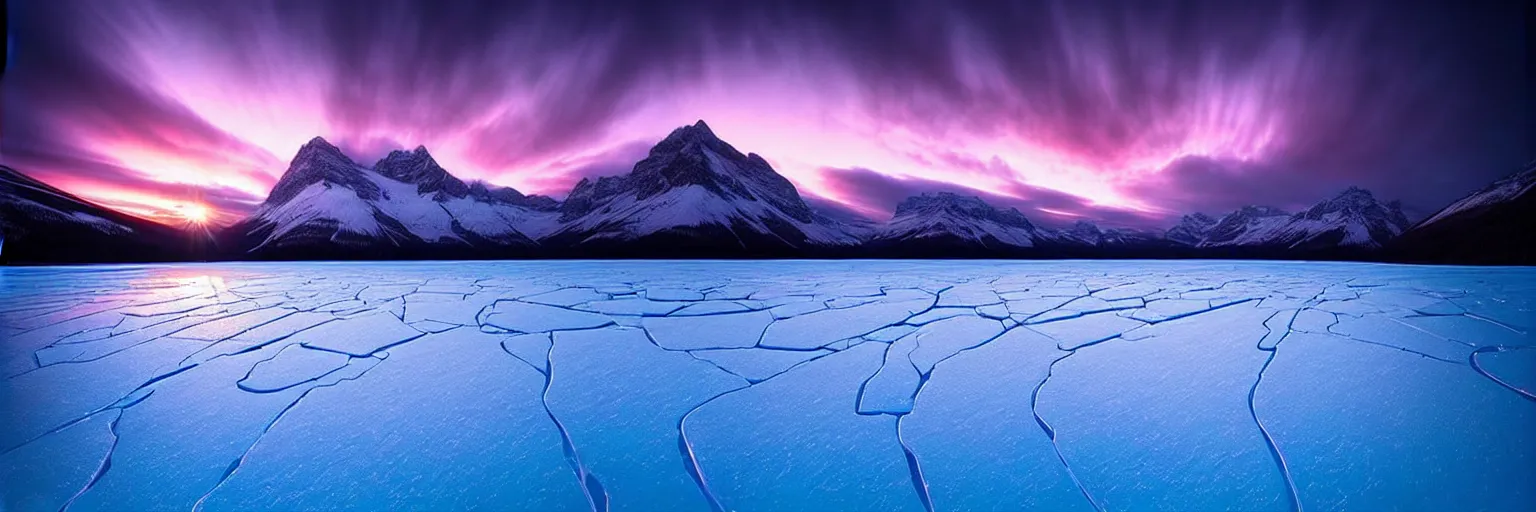 Image similar to amazing landscape photo of A (gigantic) monster trapped under the ice transparent frozen lake at sunset by marc adamus beautiful dramatic lighting