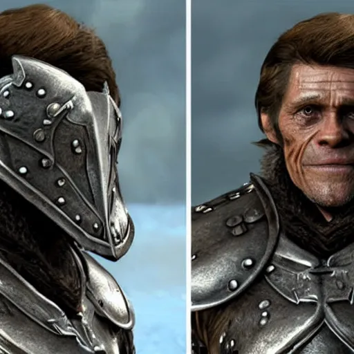 Prompt: willem dafoe in skyrim in steel plate armor