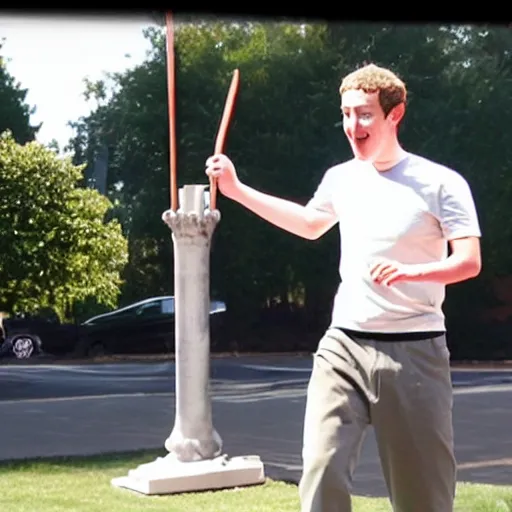 Prompt: mark zuckerberg swinging a katana sword