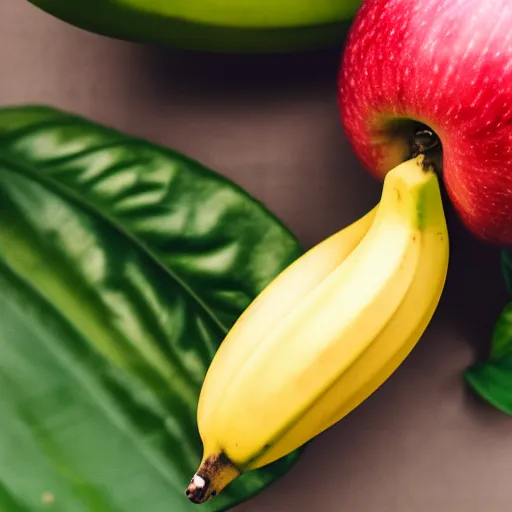 Prompt: a banana merged with a apple! Ultra realistic! 25mm f/1.7 ASPH Lens!