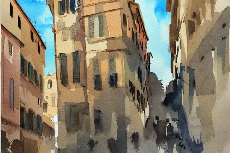 Image similar to !! watercolor!! rome in a sunny day, artwork by tooth wu, colorful contrast,!! very coherent!!, dark shadow, thick lineart