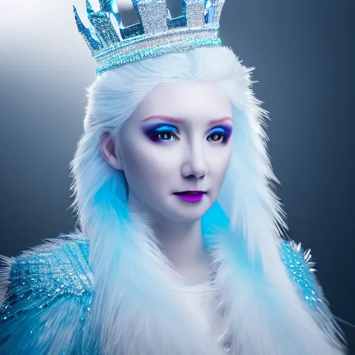 Image similar to photo of a real-life very beautiful ice queen, 4k