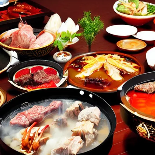 Image similar to high - end hot pot restaurant serving chinese dragon meat