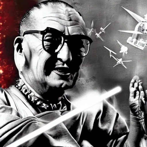 Prompt: fantasy wallpaper of dali lama riding a ton ton star wars science fiction