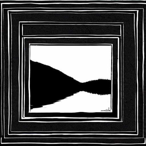 Image similar to zen lake, black ink