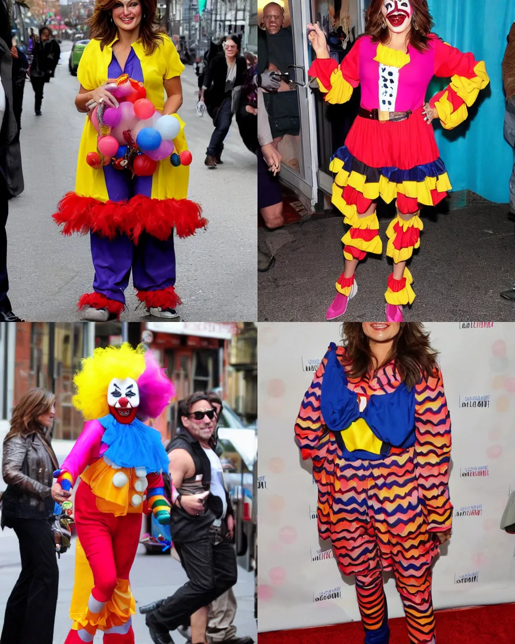 Prompt: mariska hargitay wearing a clown costume