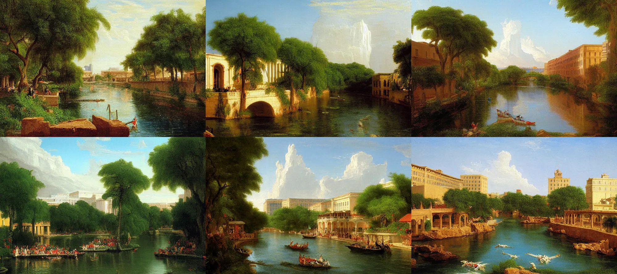 Prompt: san antonio river walk painting by thomas cole