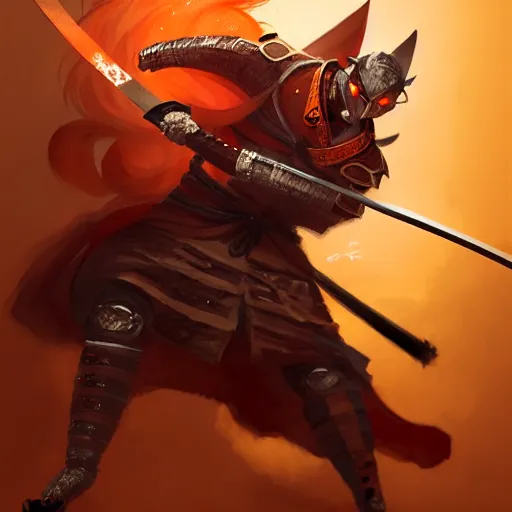 Image similar to commission portrait of a orange wolf dressed as a samurai holding a katana,dramatic,character design by charles bowater,greg rutkowski,ross tran,hyperdetailed,hyperrealistic,4k,deviantart,artstation,professional photography,concept art