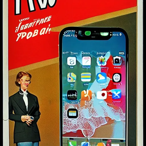 Image similar to the new iphone, 6 0's style advertisement