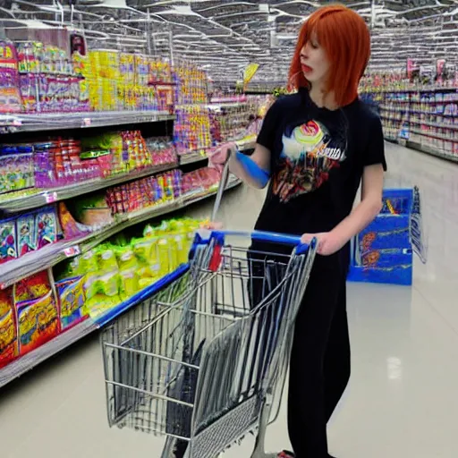 Prompt: photograph of Lightning Farron shopping at Walmart