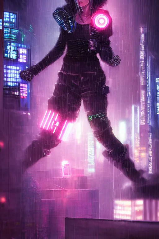 Image similar to portrait futuristic crazy cyberpunk young female Berserker, in futuristic heavily raindrop tokyo rooftop cyberpunk night, ssci-fi, fantasy, intricate, very very beautiful, elegant, neon light, highly detailed, digital painting, concept art, human anatomy, soft light, hdri, smooth, sharp focus, illustration, art by tian zi and craig mullins and WLOP and alphonse mucha