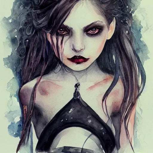 Image similar to watercolor art on paper, scorpio girl portrait gothic, highly detailed, artstation, masterpiece, award - winning