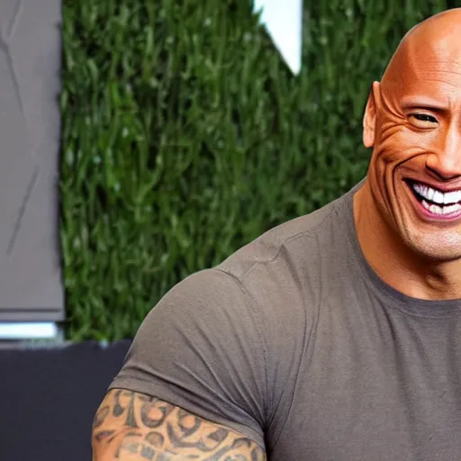 Prompt: Dwayne the rock Johnson laughing