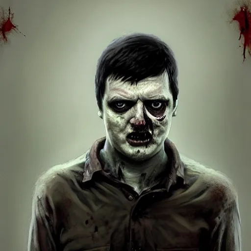 Image similar to ian curtis as a zombie, 7 days to die zombie, gritty background, fine art, award winning, intricate, elegant, sharp focus, cinematic lighting, digital painting, 8 k concept art, art by michael hussar, art by brom, art by guweiz and z. w. gu, 8 k