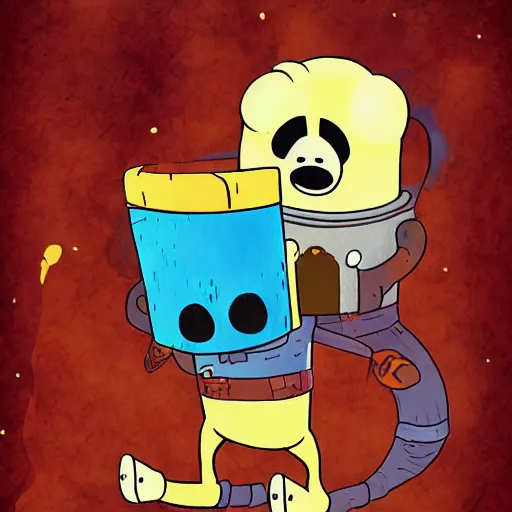 Image similar to finn the human and jake the dog on an acid trip, adventure time cartoon network, pendleton ward, animated, digital art, colourful